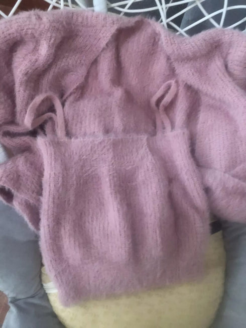 Two-Piece Camisole Knitted Vest with Long Sleeve Cropped Cardigan